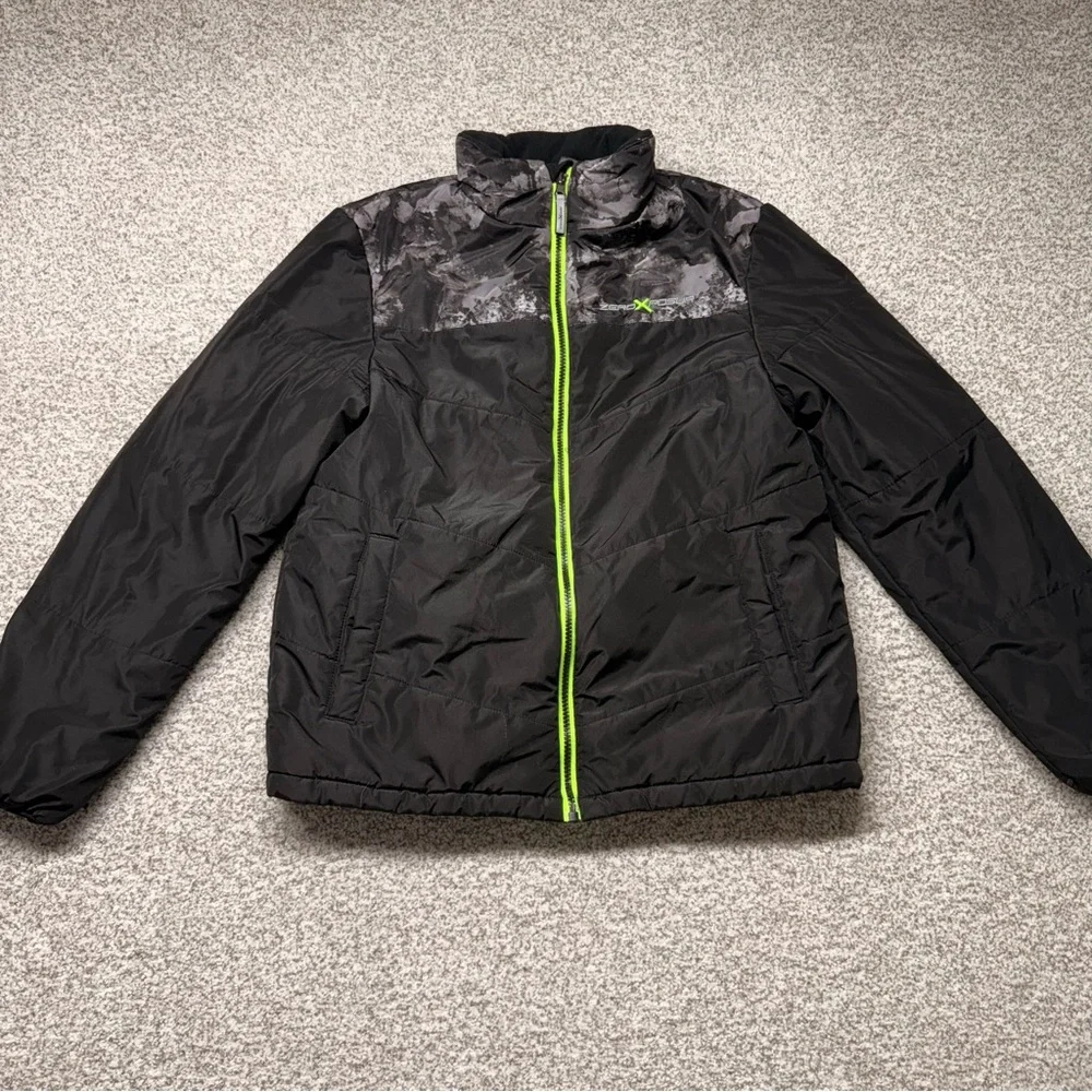 Kids Boys ZeroXposur Gray‎ Black Camo Neon Green Puffer Jacket Size XXL (18/20)